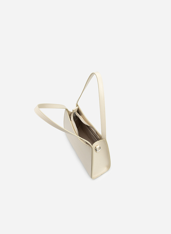 Chain-Mixed Strap Hobo Bag - TTE 0085 - Cream - VASCARA