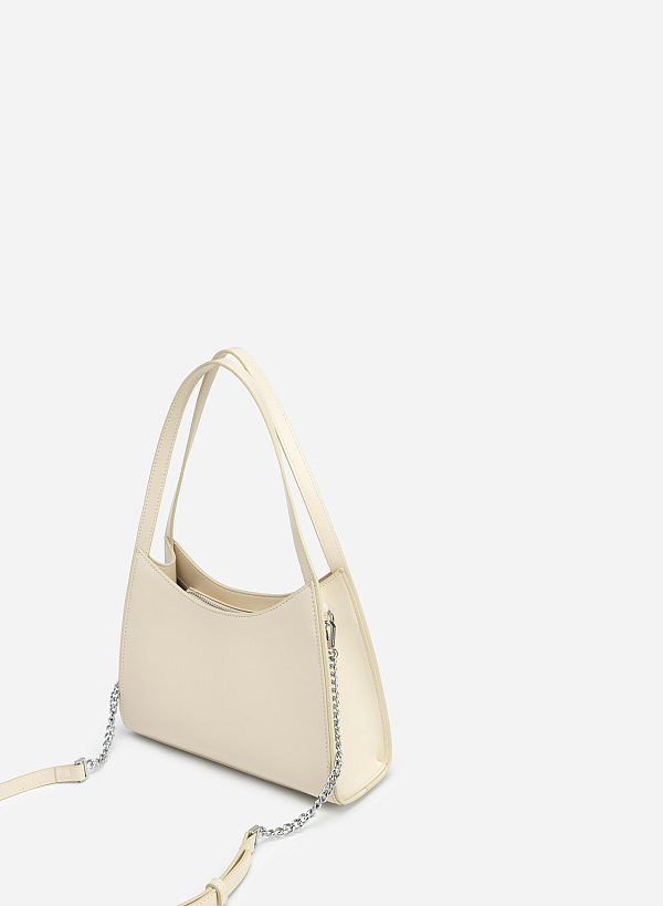 Chain-Mixed Strap Hobo Bag - TTE 0085 - Cream - VASCARA