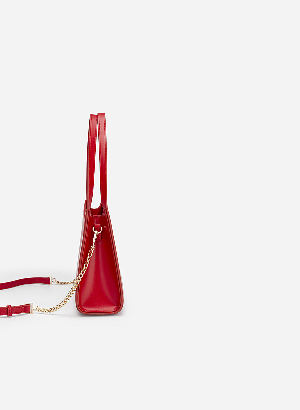 Chain-Mixed Strap Hobo Bag - TTE 0085 - Red - VASCARA