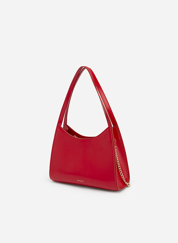 Chain-Mixed Strap Hobo Bag - TTE 0085 - Red - VASCARA