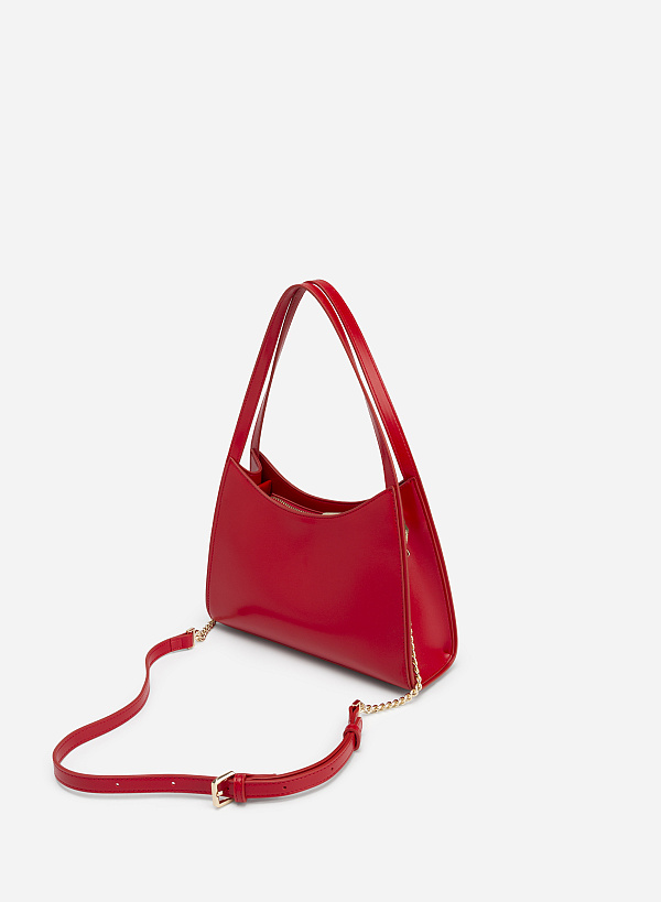 Chain-Mixed Strap Hobo Bag - TTE 0085 - Red - VASCARA
