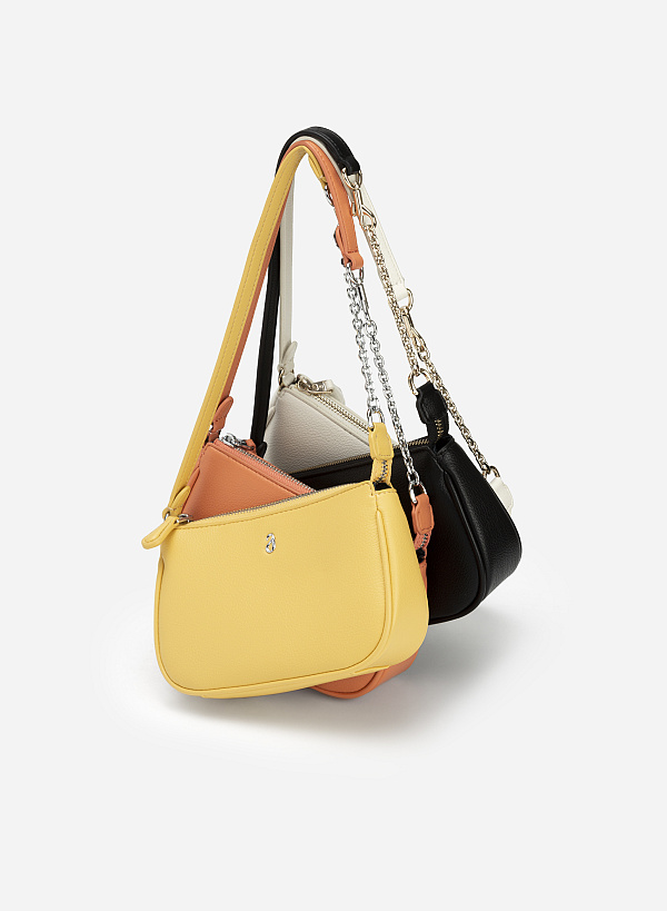 Chain-Mixed Strap Hobo Bag - TTE 0087 - Light Yellow - VASCARA