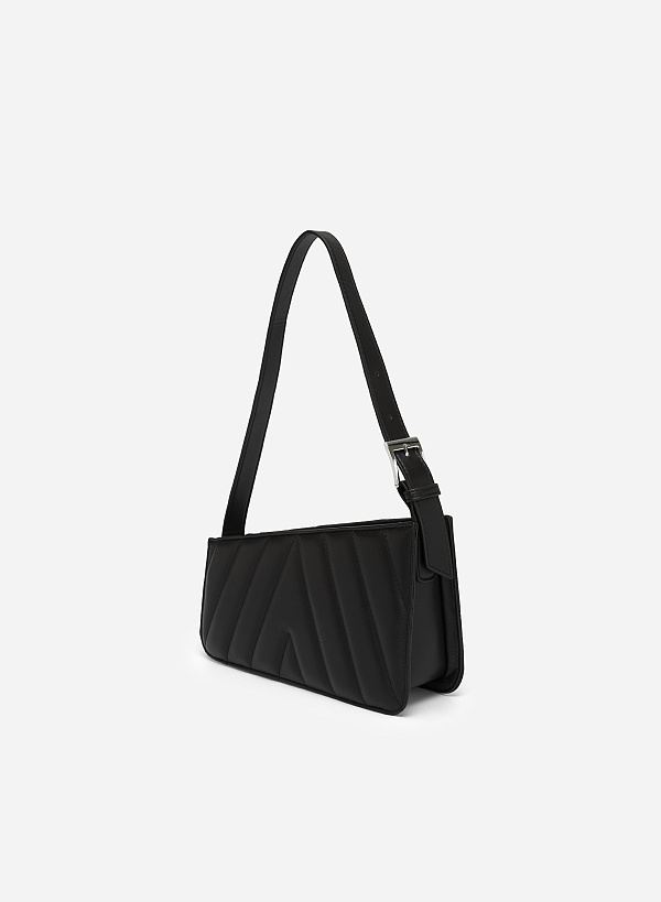Quited Acute Shoulder Hobo Handbag - TTE 0088 - Black - VASCARA