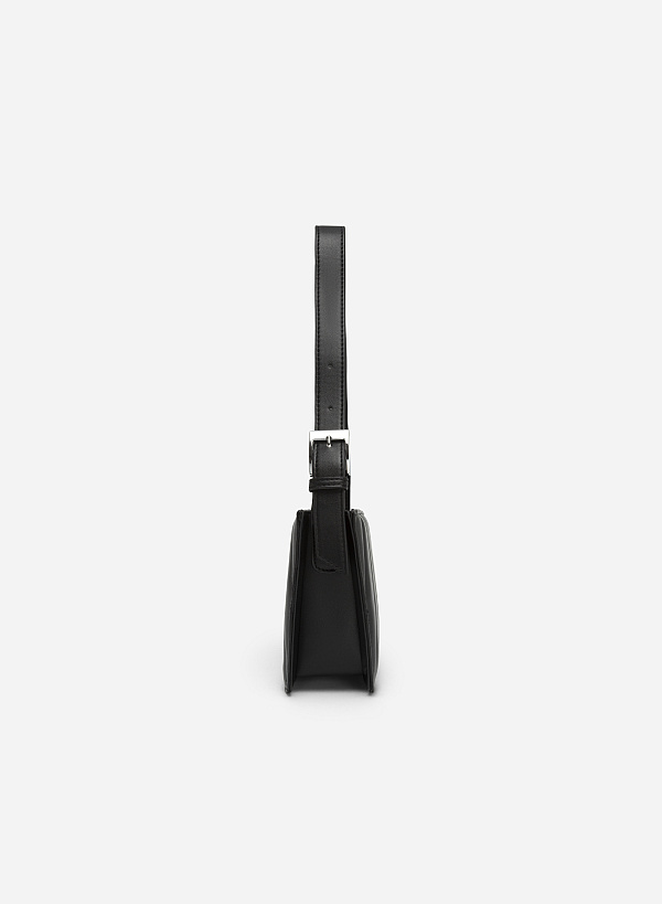 Quited Acute Shoulder Hobo Handbag - TTE 0088 - Black - VASCARA