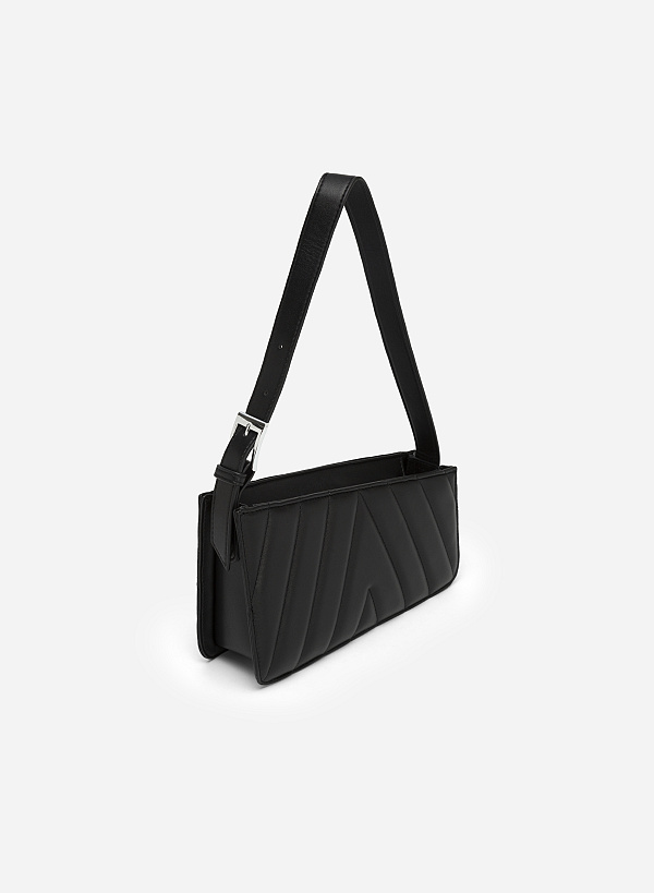 Quited Acute Shoulder Hobo Handbag - TTE 0088 - Black - VASCARA