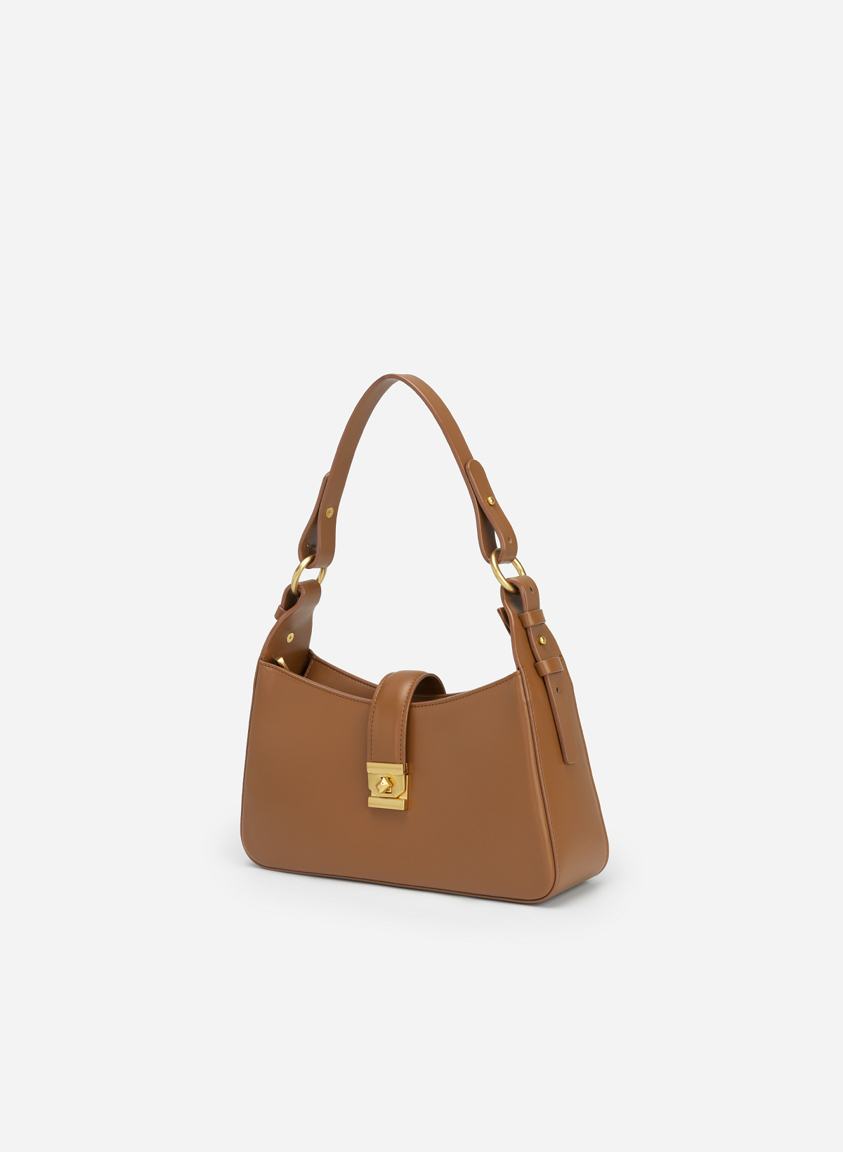 Gold Lock Buckle Belt Hobo Bag - TTE 0091 - Brown - vascara.com