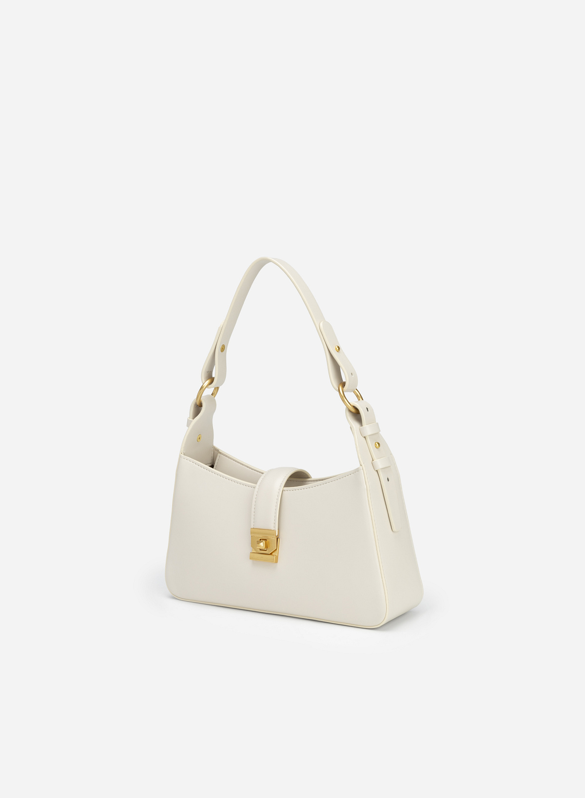 Gold Lock Buckle Belt Hobo Bag - TTE 0091 - Cream - vascara.com