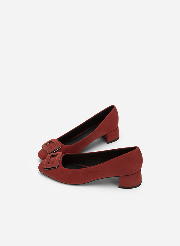 Square Lock Décor Block Heel Ballerinas - HIG 0529 - Bordeaux - VASCARA
