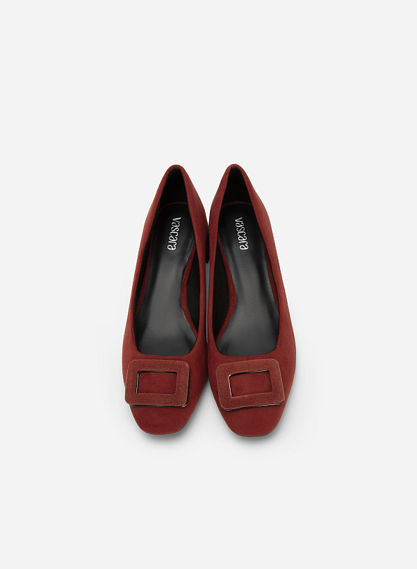 Square Lock Décor Block Heel Ballerinas - HIG 0529 - Bordeaux - VASCARA