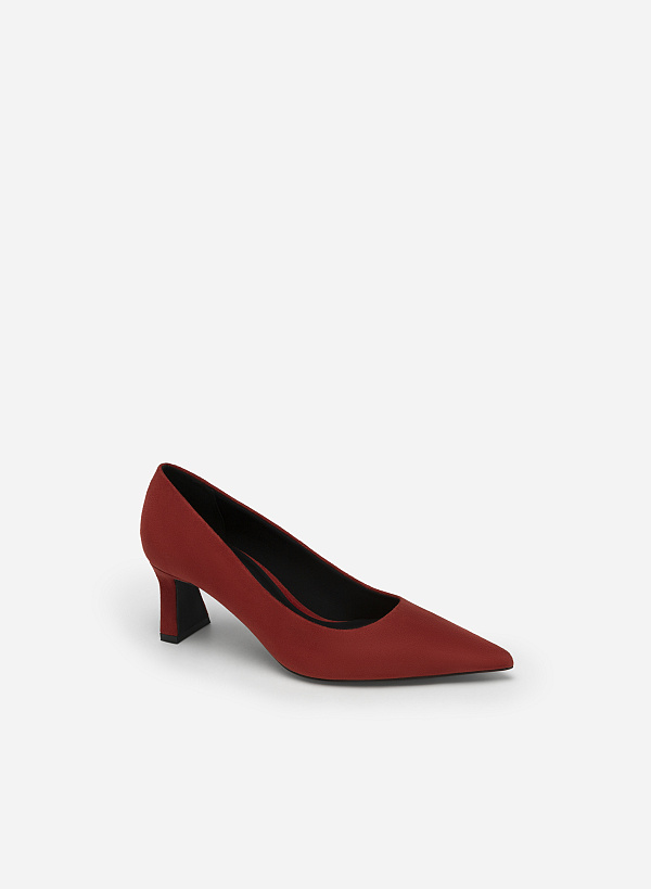Spool Block Heel Pointed Toe Pumps - HIG 0542 - Bordeaux - VASCARA