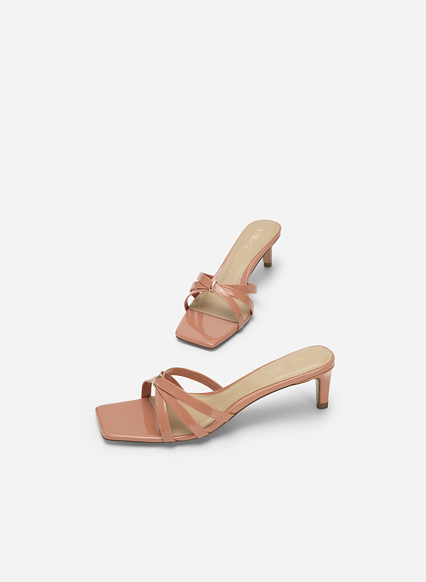 Cross Strap Cuban Heel Square Toe Mule Sandals - MUL 0165 - Dark Pink - VASCARA
