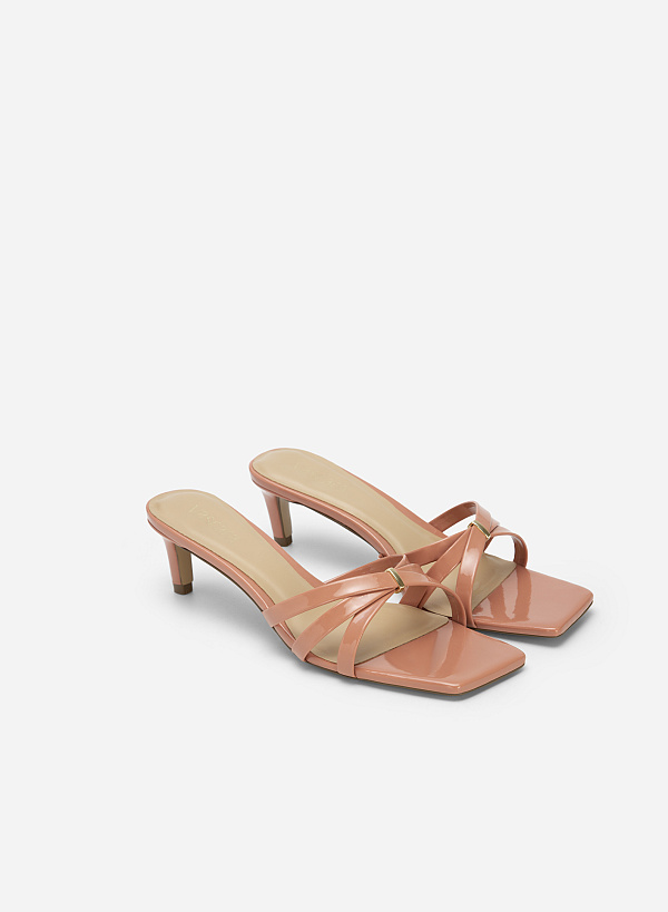 Cross Strap Cuban Heel Square Toe Mule Sandals - MUL 0165 - Dark Pink - VASCARA