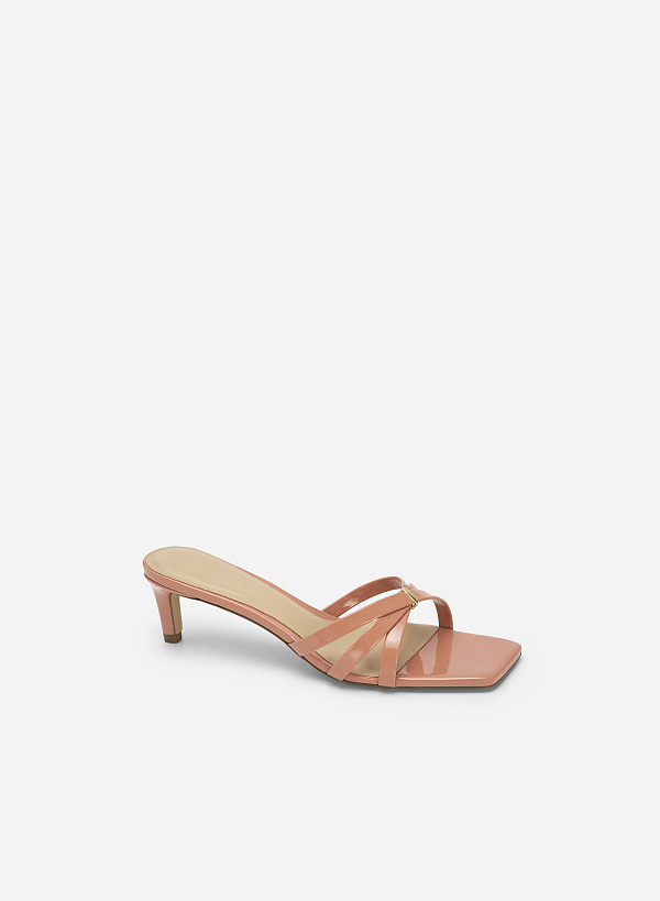 Cross Strap Cuban Heel Square Toe Mule Sandals - MUL 0165 - Dark Pink - VASCARA