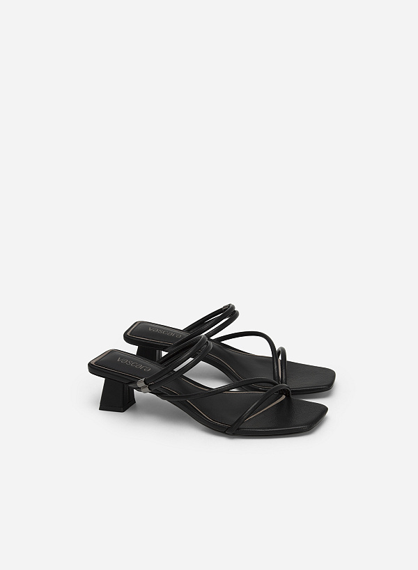 Silver Edge Multi-Strap Block Heel Mule Sandals - MUL 0167 - Black - VASCARA