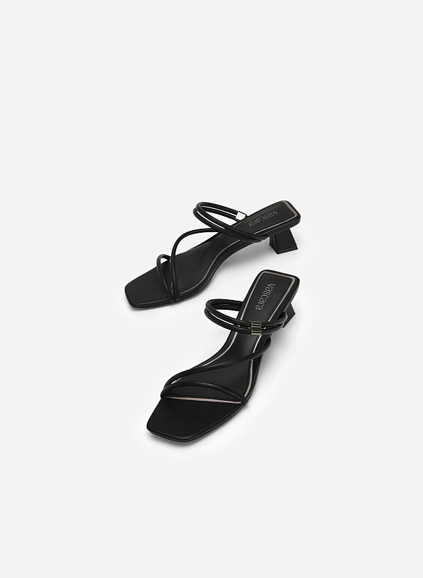 Silver Edge Multi-Strap Block Heel Mule Sandals - MUL 0167 - Black - VASCARA