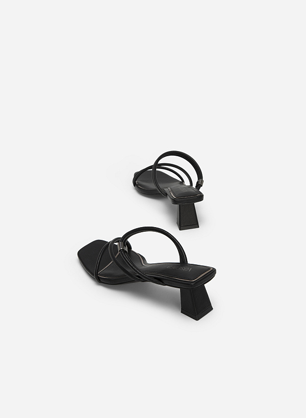 Silver Edge Multi-Strap Block Heel Mule Sandals - MUL 0167 - Black - VASCARA