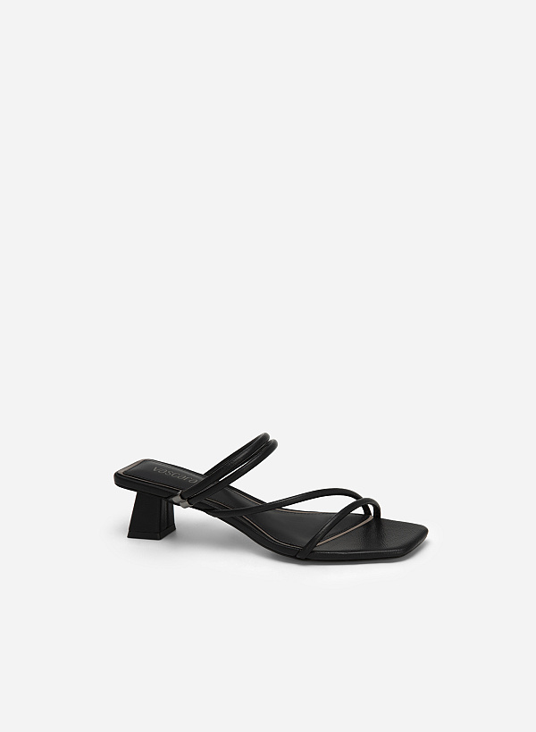 Silver Edge Multi-Strap Block Heel Mule Sandals - MUL 0167 - Black - VASCARA