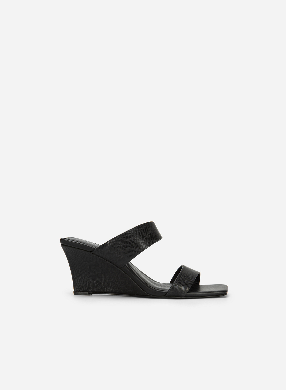 Double Strap Wedge Heel Lizard-effect Mules - GXG 0053 - Black - VASCARA