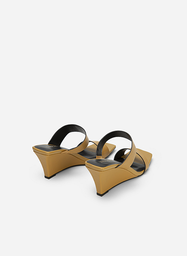 Double Strap Wedge Heel Lizard-effect Mules - GXG 0053 - Dark Yellow - VASCARA