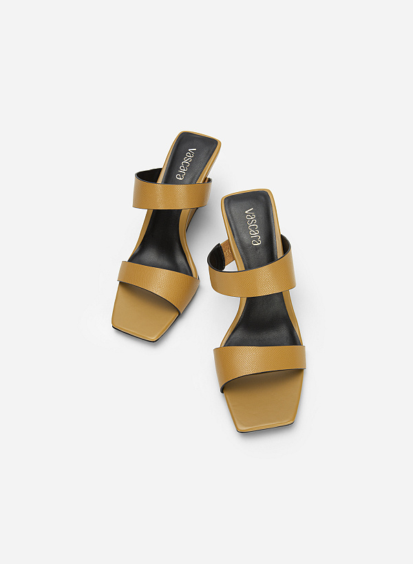 Double Strap Wedge Heel Lizard-effect Mules - GXG 0053 - Dark Yellow - VASCARA