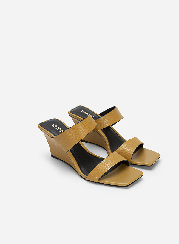Double Strap Wedge Heel Lizard-effect Mules - GXG 0053 - Dark Yellow - VASCARA