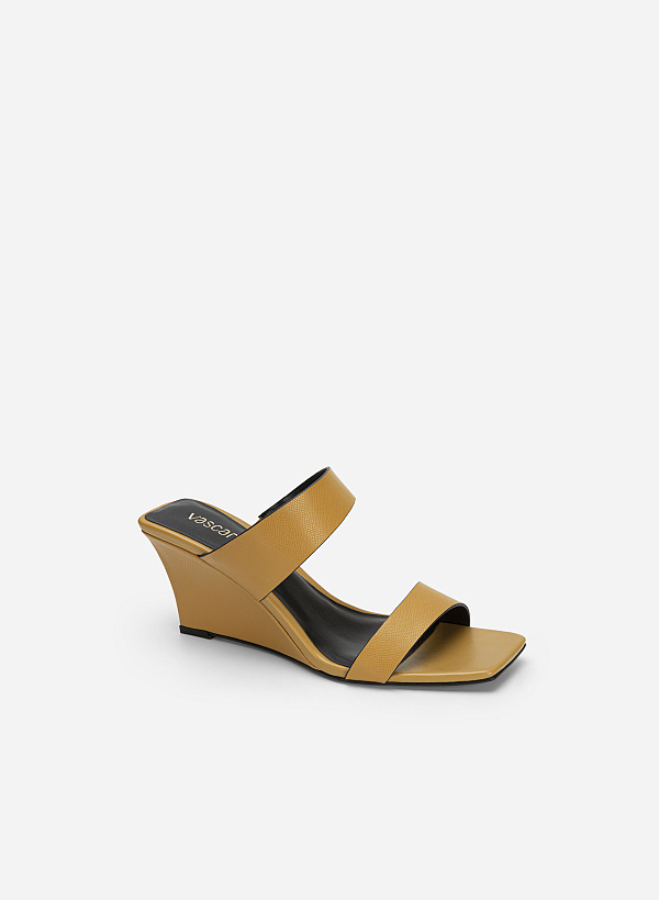 Double Strap Wedge Heel Lizard-effect Mules - GXG 0053 - Dark Yellow - VASCARA
