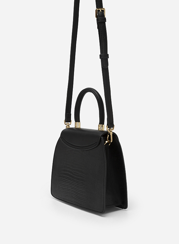 Standing Handle Lizard-effect Handbag - SAC 0300 - Black - VASCARA
