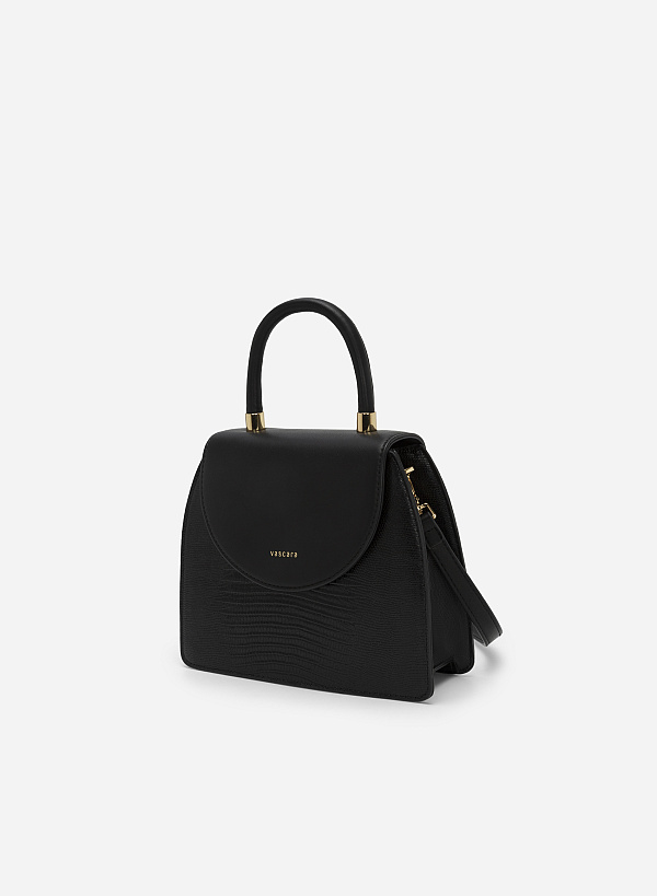 Standing Handle Lizard-effect Handbag - SAC 0300 - Black - VASCARA