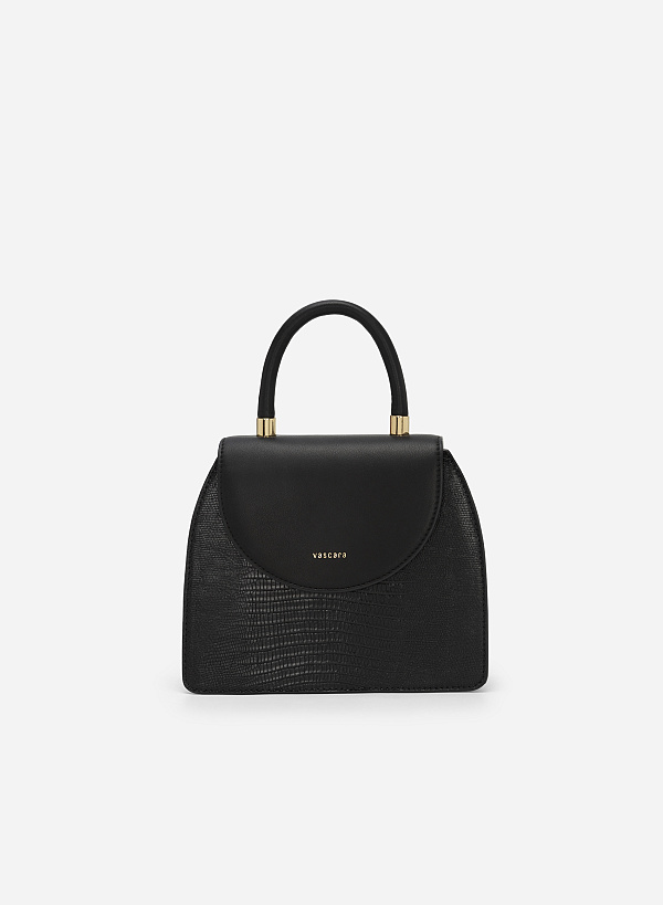 Standing Handle Lizard-effect Handbag - SAC 0300 - Black