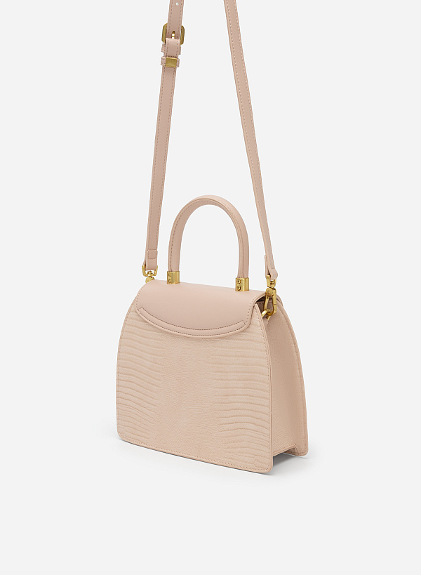 Standing Handle Lizard-effect Handbag - SAC 0300 - Light Pink - VASCARA