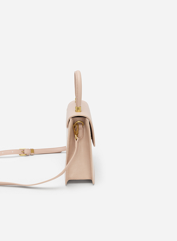 Standing Handle Lizard-effect Handbag - SAC 0300 - Light Pink - VASCARA