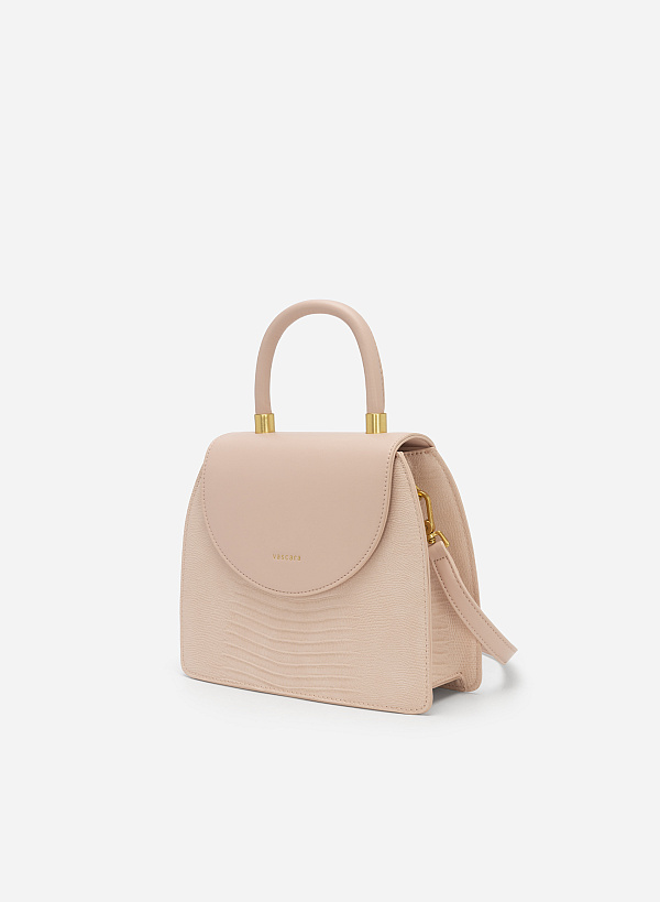 Standing Handle Lizard-effect Handbag - SAC 0300 - Light Pink - VASCARA