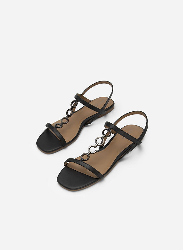 Chain Decor Double Strap Sandals - SDL 0324 - Black - VASCARA
