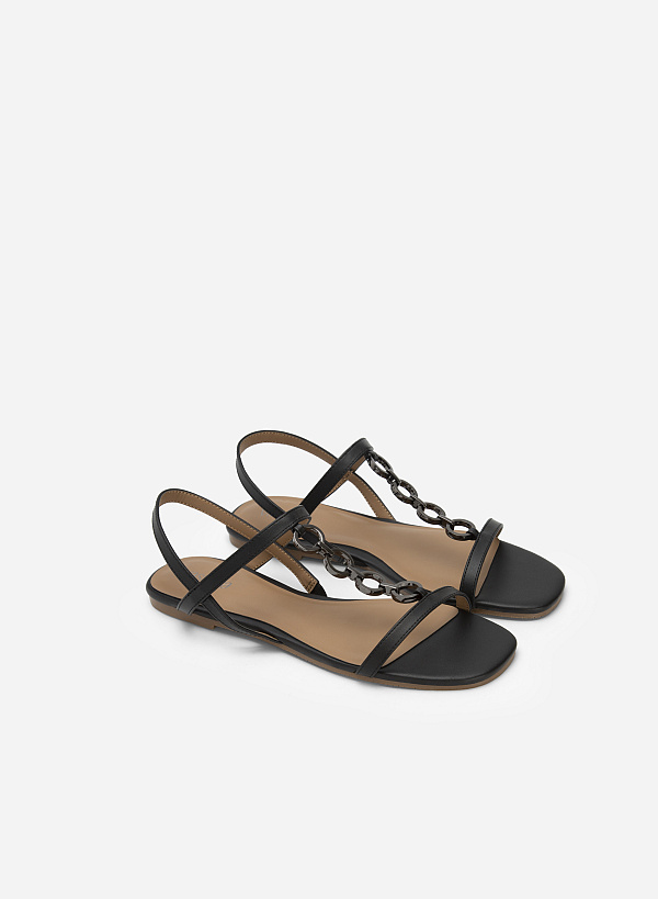 Chain Decor Double Strap Sandals - SDL 0324 - Black - VASCARA