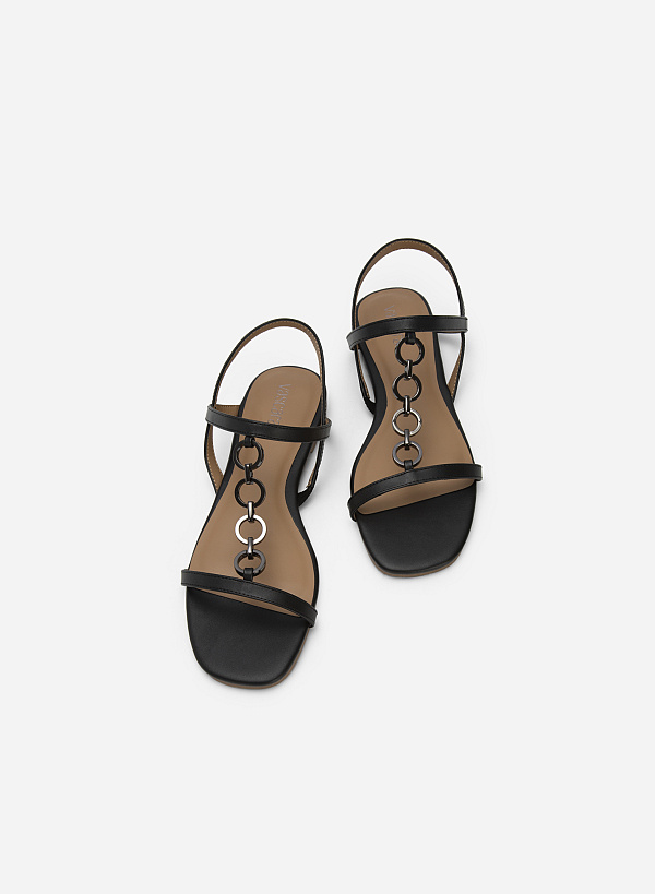 Chain Decor Double Strap Sandals - SDL 0324 - Black - VASCARA