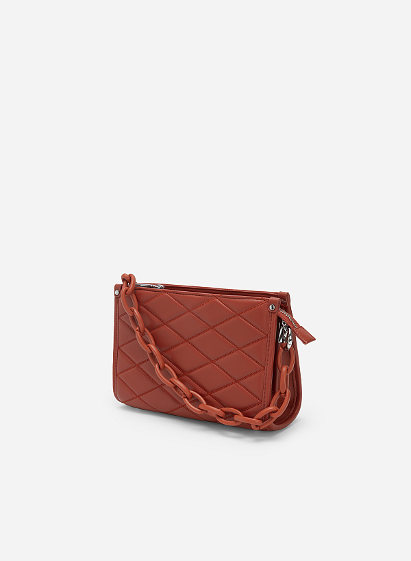 Chain Strap Rhombus Quilted Tote Bag - TTE 0084 - Dark orange - VASCARA