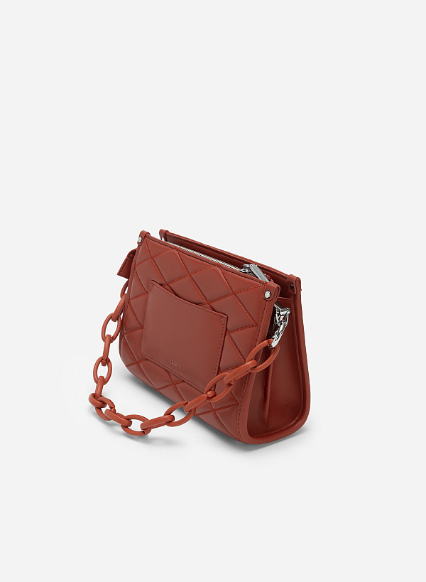 Chain Strap Rhombus Quilted Tote Bag - TTE 0084 - Dark orange - VASCARA