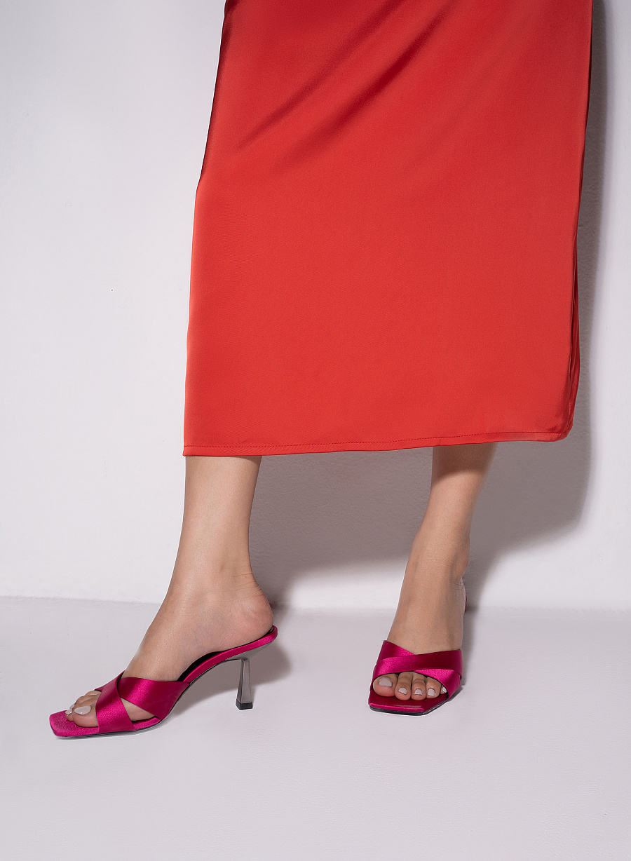 Guốc satin quai đan chéo spool heel - GNN 0181 - Màu hồng - vascara.com