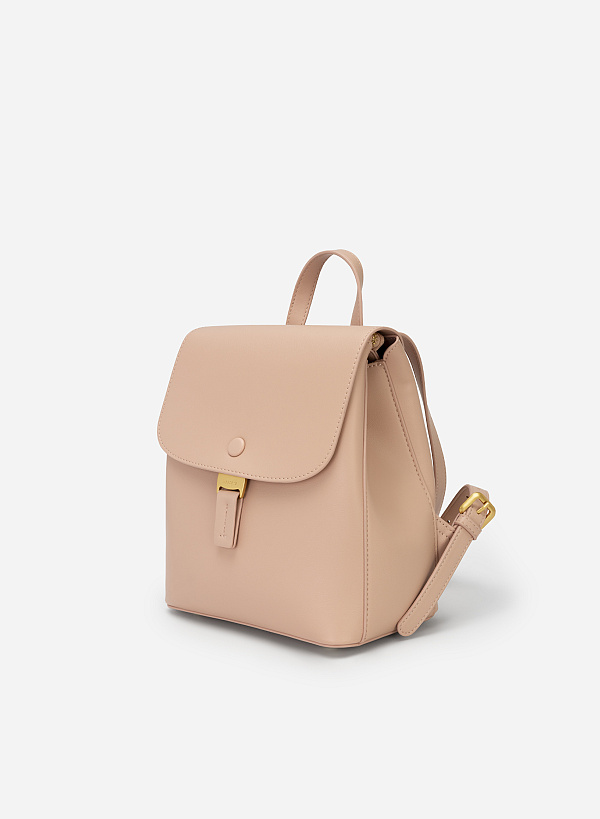 Balo nắp gập phối charm kim loại - BAC 0174 - Màu hồng - VASCARA
