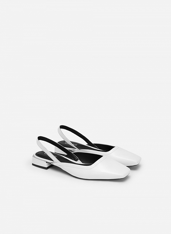 Giày slingback mũi vuông gót viền metallic - BMN 0559 - Màu trắng - VASCARA