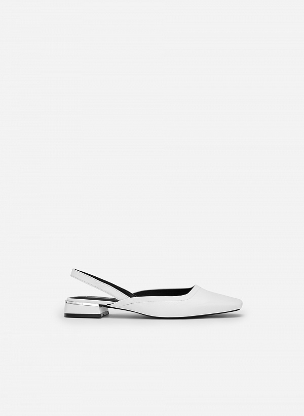 Giày slingback mũi vuông gót viền metallic - BMN 0559 - Màu trắng - VASCARA