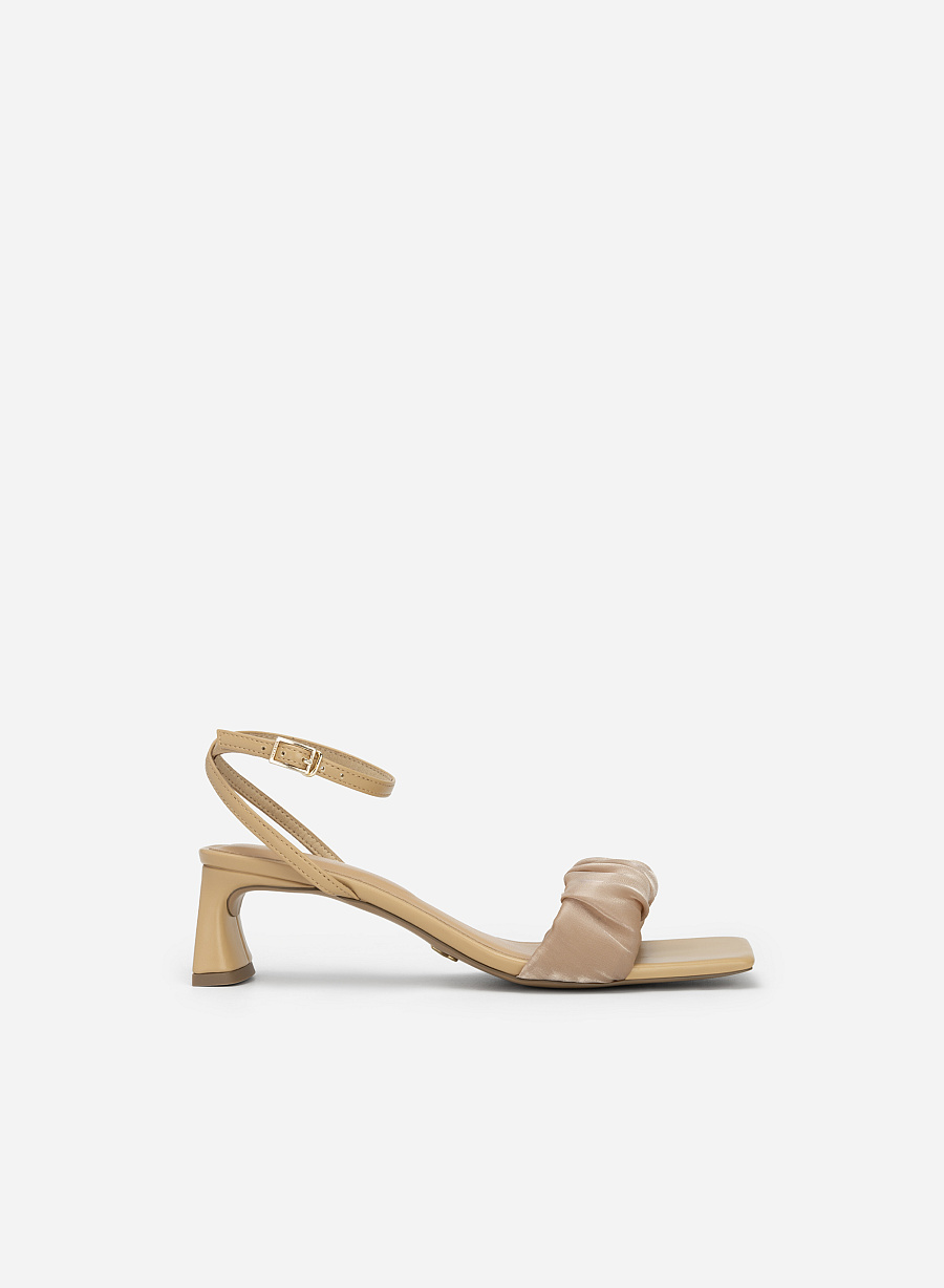 Giày Sandal Ankle Strap Quai Nhún Vải Lưới - SDN 0733 - Màu Be - VASCARA