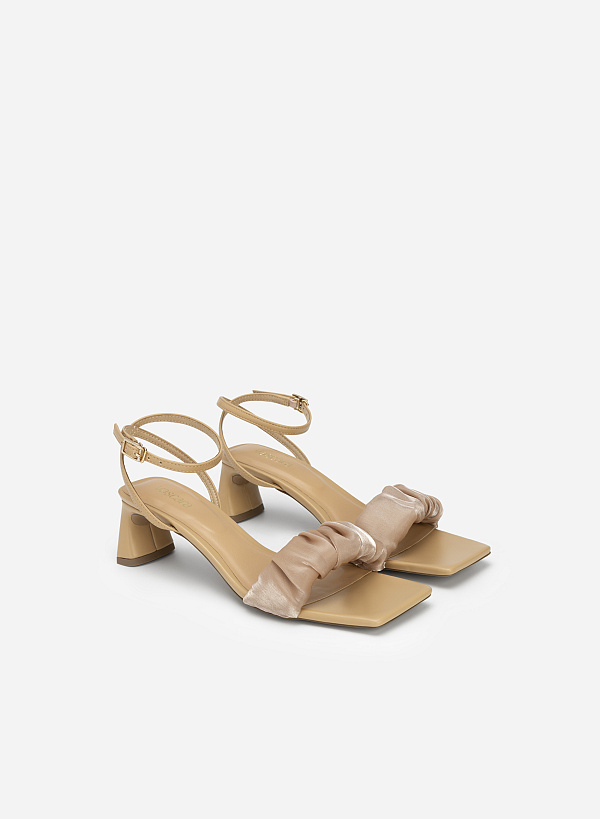 Giày Sandal Ankle Strap Quai Nhún Vải Lưới - SDN 0733 - Màu Be - VASCARA