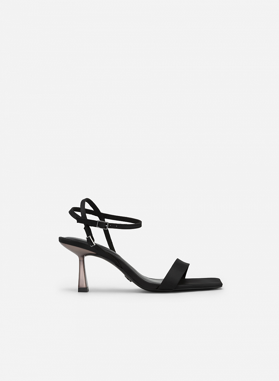 Giày sandal ankle strap quai ngang satin - SDN 0734 - Màu đen - VASCARA