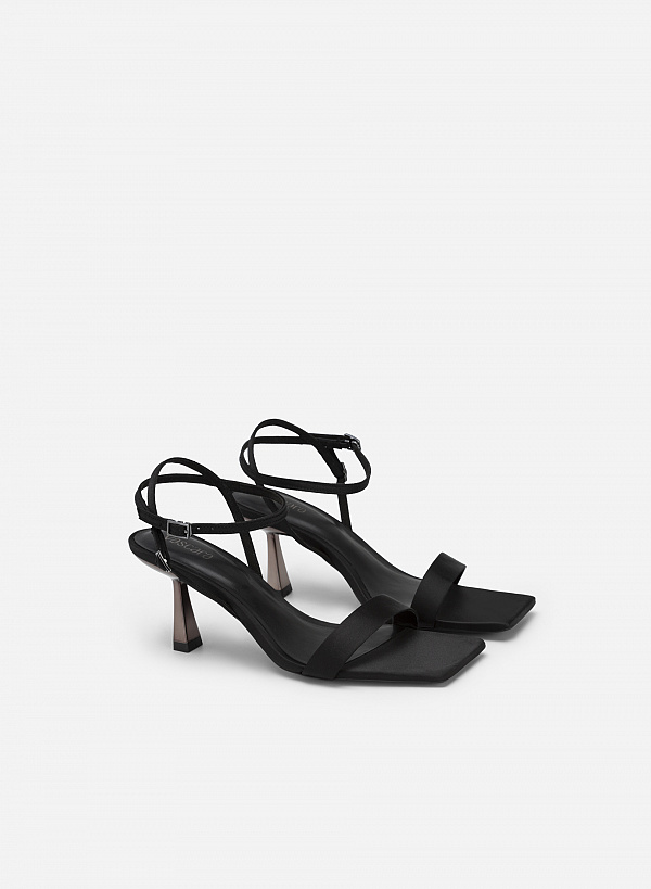 Giày sandal ankle strap quai ngang satin - SDN 0734 - Màu đen - VASCARA