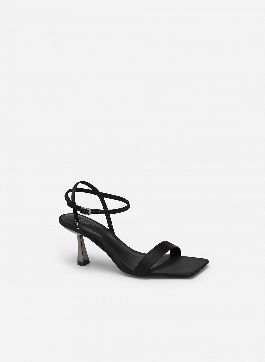Giày Sandal Ankle Strap Quai Ngang Satin - SDN 0734 - Màu Đen - vascara.com