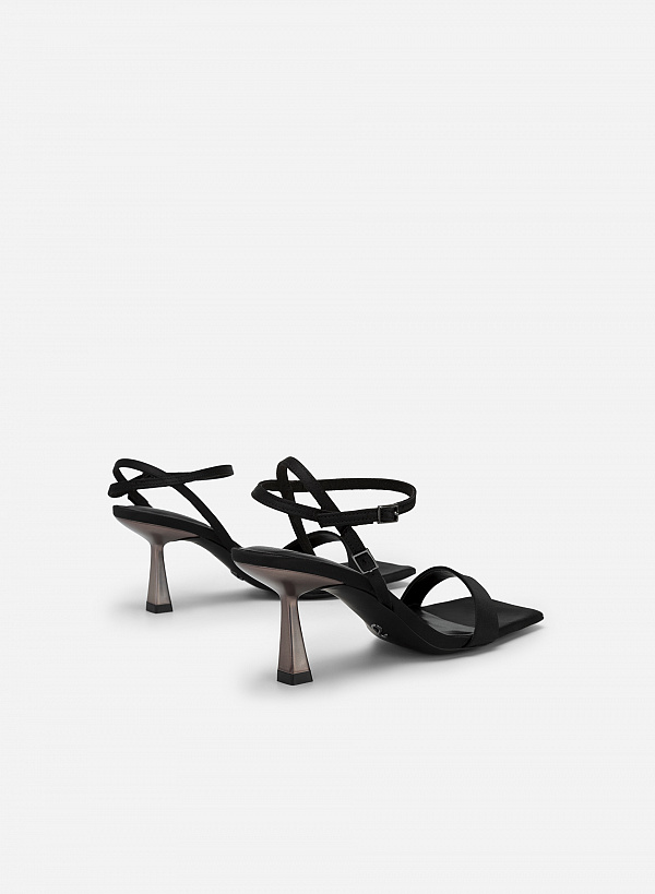 Giày sandal ankle strap quai ngang satin - SDN 0734 - Màu đen - VASCARA