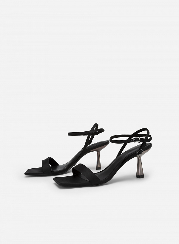 Giày sandal ankle strap quai ngang satin - SDN 0734 - Màu đen - VASCARA