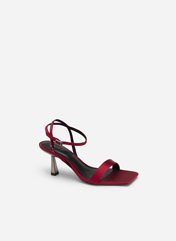 Giày sandal ankle strap quai ngang satin - SDN 0734 - Màu đỏ - VASCARA