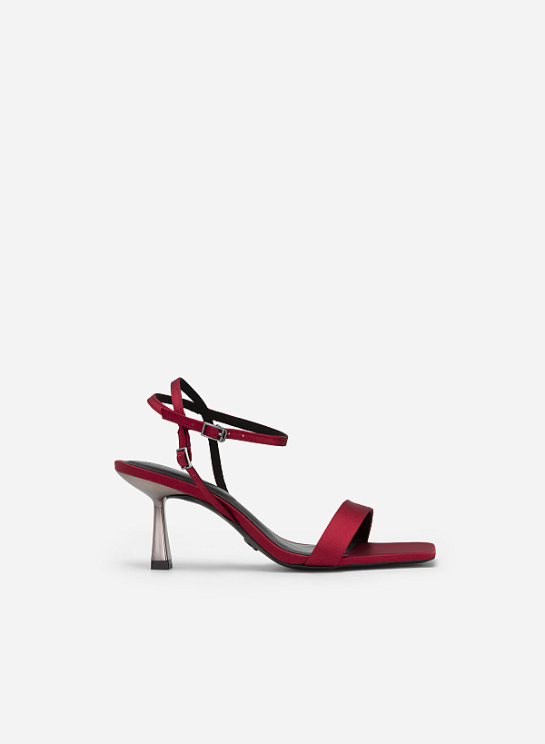 Giày Sandal Ankle Strap Quai Ngang Satin - SDN 0734 - Màu Đỏ